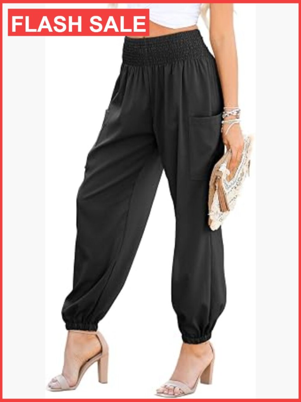 High Waisted Wide Leg Smocked Pants Women Boho Casual Summer Flowy